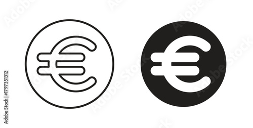 Euro icon in line design and solid black and white colors for designs
