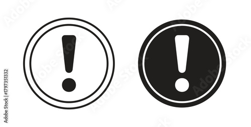 Exclamation icon in line design and solid black and white colors for designs