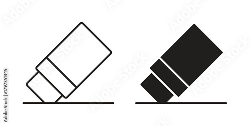 Eraser icon in line design and solid black and white colors for designs
