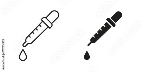 Eye dropper icon in line design and solid black and white colors for designs