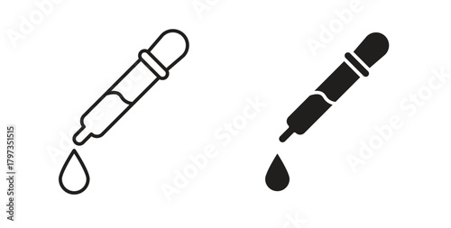 Eye dropper icon in line design and solid black and white colors for designs