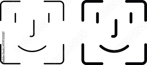 Face id icon in line design and solid black and white colors for designs