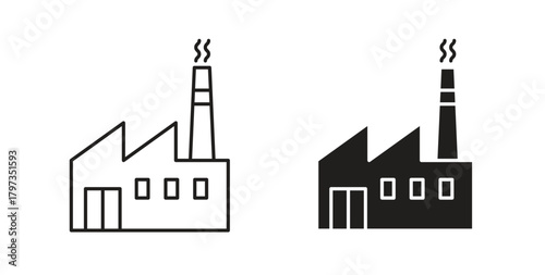 Factory icon in line design and solid black and white colors for designs