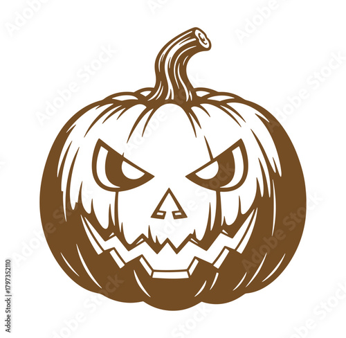 Spooky brown pumpkin carving with scary face for halloween celebration design
