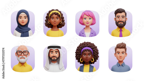 3D Diverse Profile Avatars Icon Set: Modern People User Interface Collection