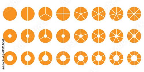 Pie charts diagrams. Different color circles. donut and pie chart infographic elements set. Colorful diagram collection with. Circle icons for infographic on Transparent Background. EPS 10.