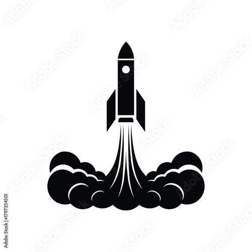  Rocket launch icon with smoke trail representing startup and success