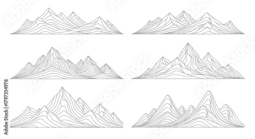 Six variations of mountain ridges created from minimalist line art