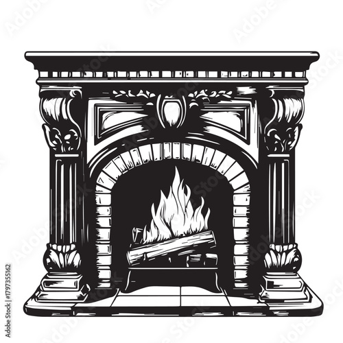 vector illustration of an old fireplace