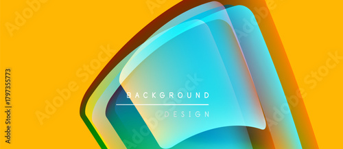 Abstract vibrant layers create dynamic visual effect. Yellow backdrop complements flowing shapes, modern design element.