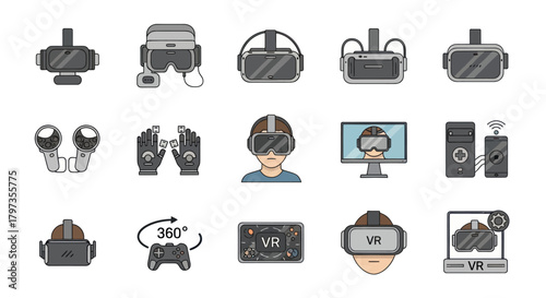 Collection of Various Virtual Reality Headsets and Accessories.