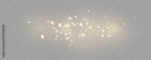 The dust sparks and golden stars shine with special light. Vector sparkles on a transparent background. . Stock royalty free vector illustration. PNG	