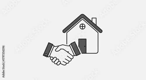 Handshake in front of a house icon representing a real estate deal or agreement.