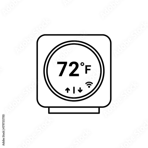 Smart thermostat icon on transparent background with modern design and temperature control