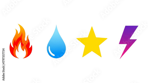 Four Elements Icon Set: Fire Water Star Lightning