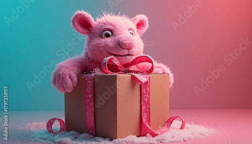 Pink Creature Emerging From Gift Box