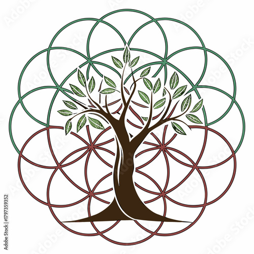 Tree of life with flower of life design