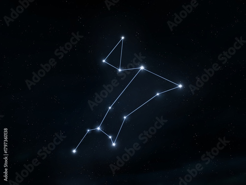 Canis Major, the Greater Dog constellation in the sky. Stars are connected into an astrological figure. Astrological symbols.