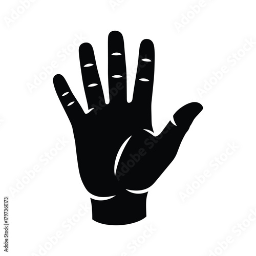 Black silhouette of an open hand with fingers spread wide white background