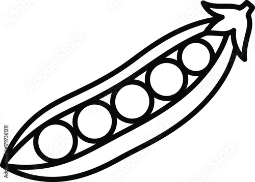 Outline drawing of a pea pod with peas inside, simple icon vector