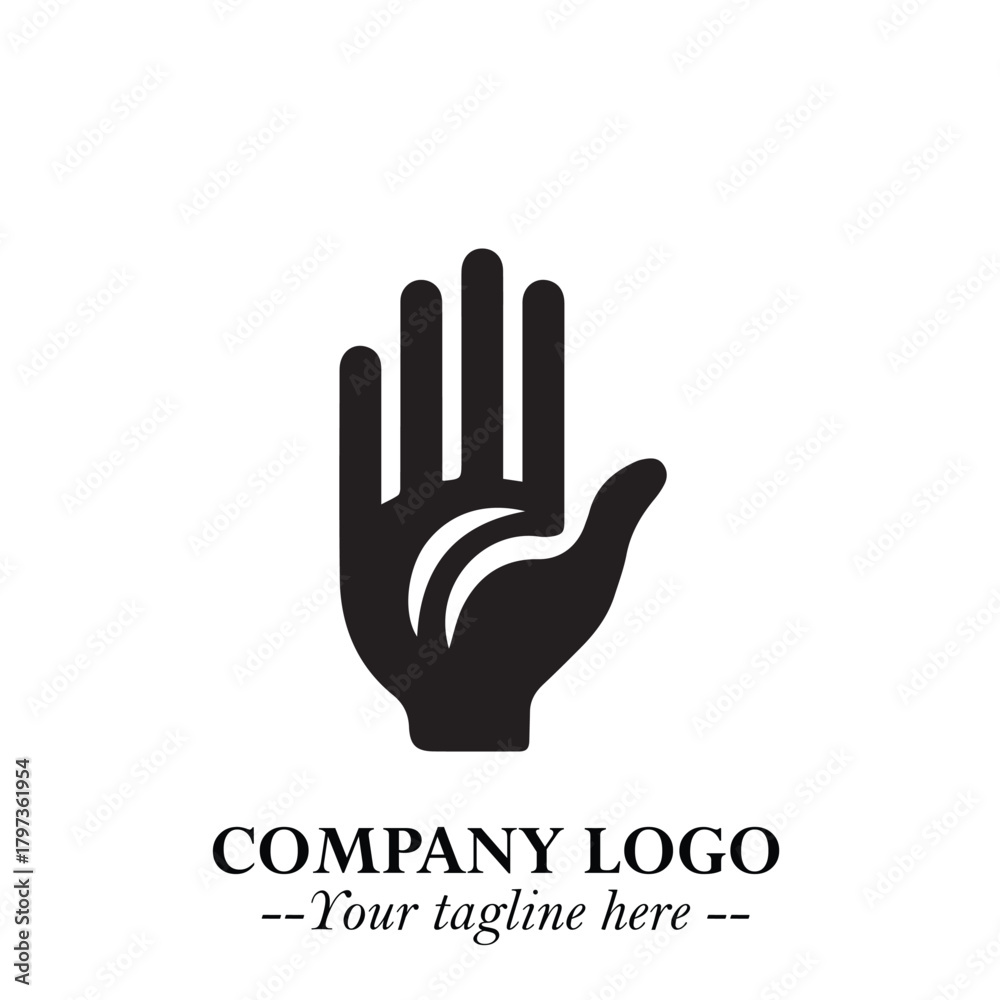 Fototapeta premium Minimalist Black Hand Logo Symbol on White Background in Clean Modern Silhouette Style