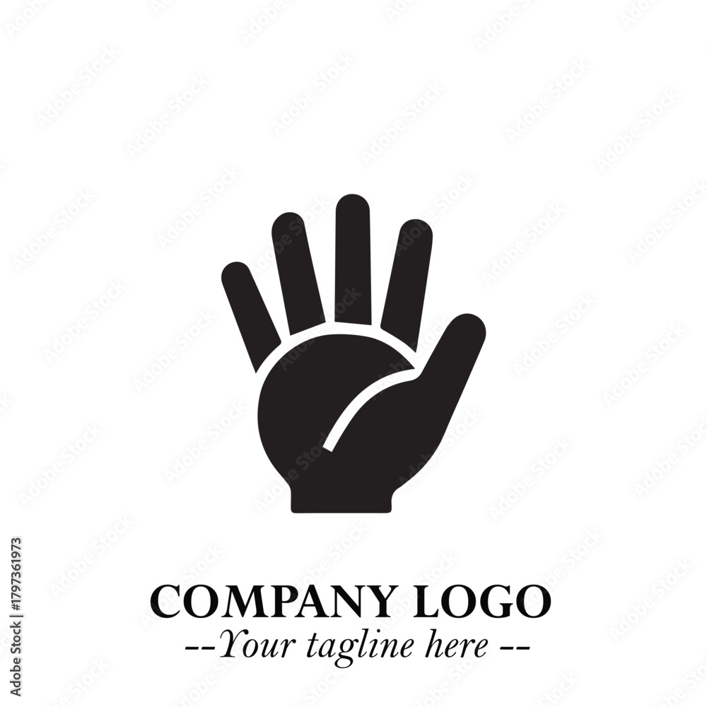Fototapeta premium Minimalist Black Hand Logo Symbol on White Background in Clean Modern Silhouette Style
