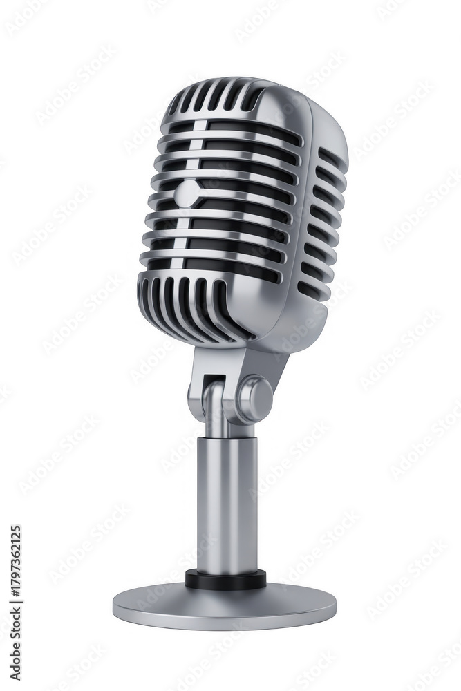 Fototapeta premium Vintage microphone on stand isolated on a transparent background