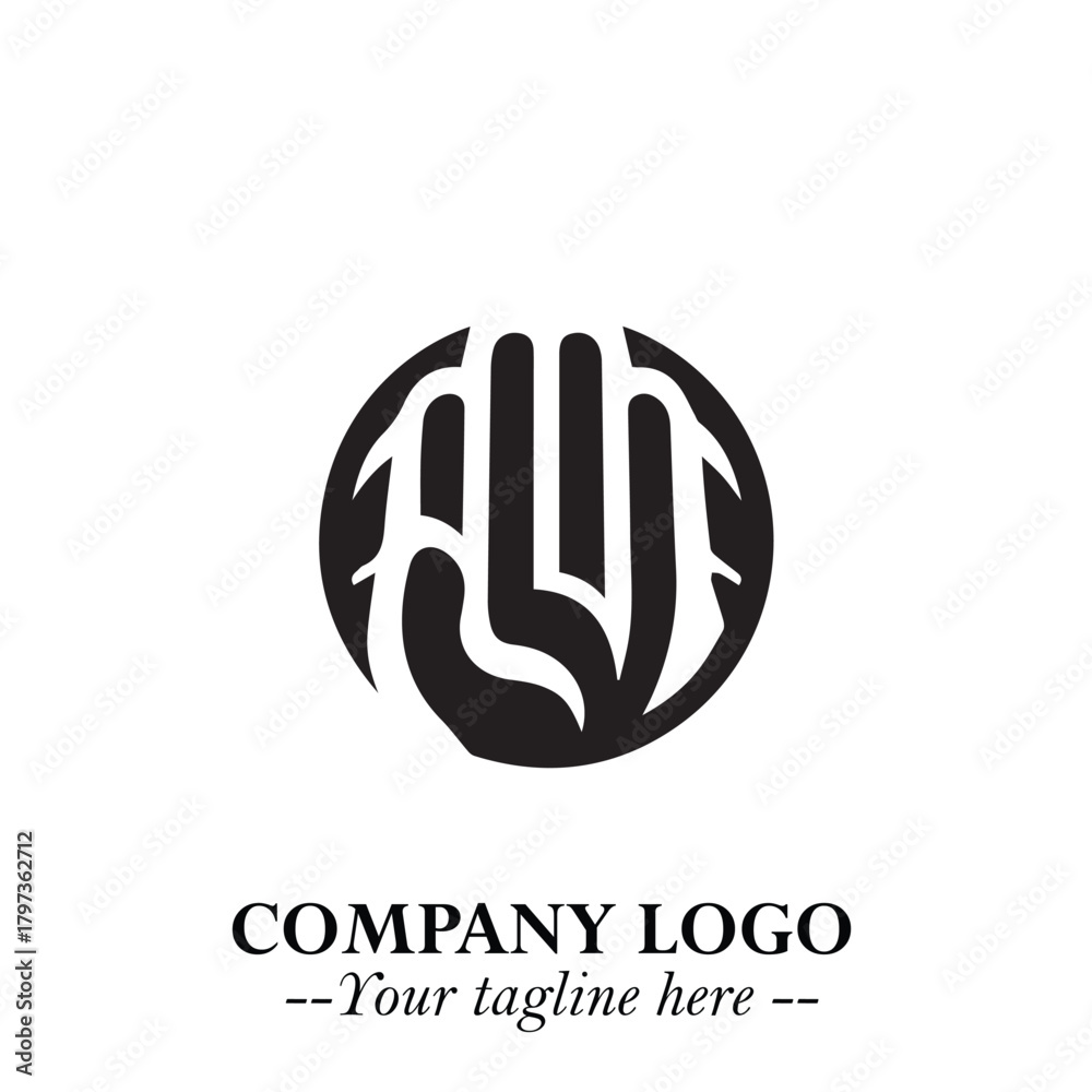 Obraz premium Minimalist Black Hand Logo Symbol on White Background in Clean Modern Silhouette Style