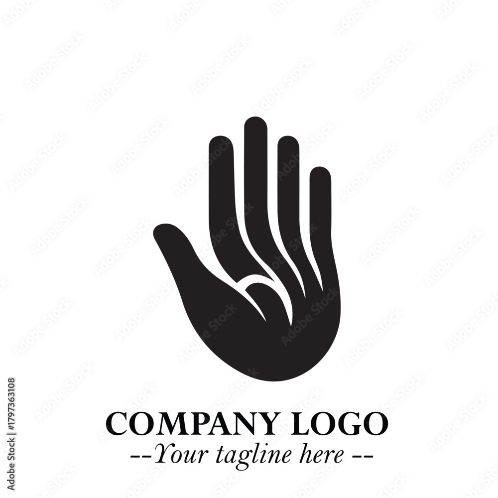 Fototapeta premium Minimalist Black Hand Logo Symbol on White Background in Clean Modern Silhouette Style