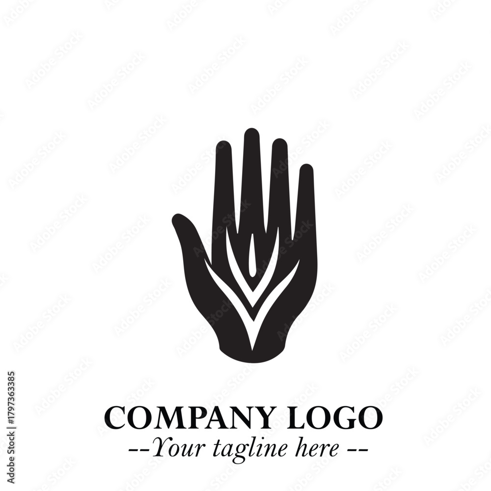 Fototapeta premium Minimalist Black Hand Logo Symbol on White Background in Clean Modern Silhouette Style