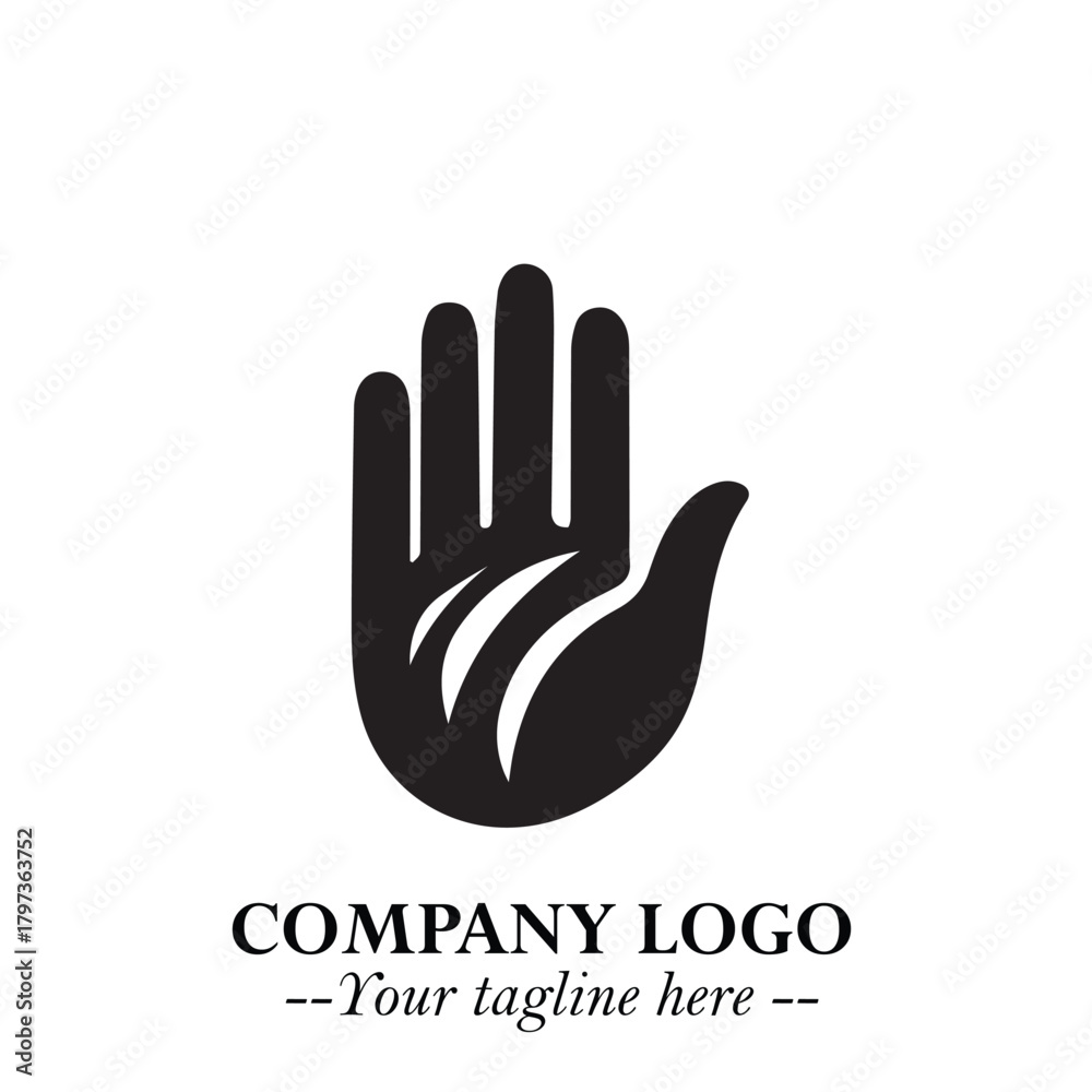 Obraz premium Minimalist Black Hand Logo Symbol on White Background in Clean Modern Silhouette Style
