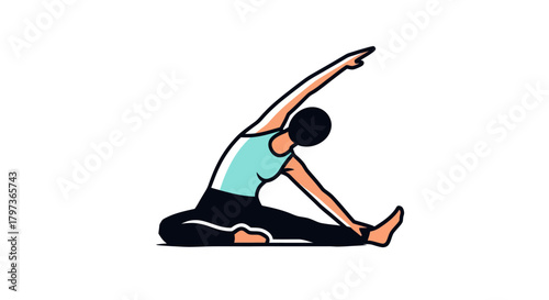 Woman performing seated side bend yoga pose illustration.