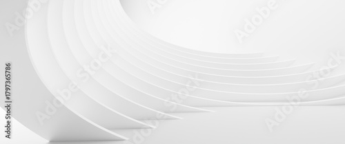 Minimalist 3D Abstract White Architecture Featuring Curved Parallel Fins, Excellent for Corporate Strategy, Futuristic Concepts, and Modern Design Presentations.
