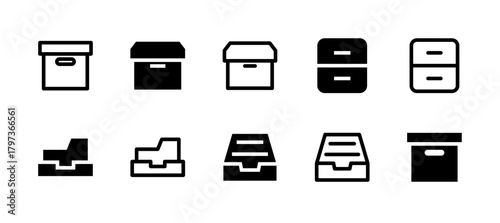 Archive Icon Set Line and Solid style for Data Storage