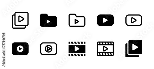 Video File Icon Set Line and Solid style for Multimedia Data