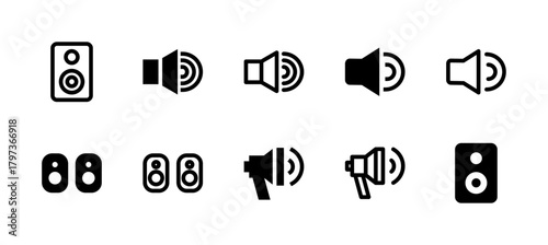 Speaker Icon Set Line and Solid style for Audio Output