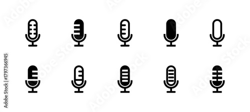 Microphone Icon Set Line and Solid style for Voice Recording