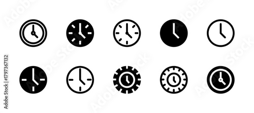 Clock Icon Set Line and Solid style for Time Management