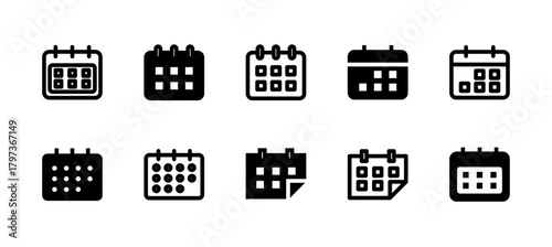 Calendar Icon Set Line and Solid style for Time Management