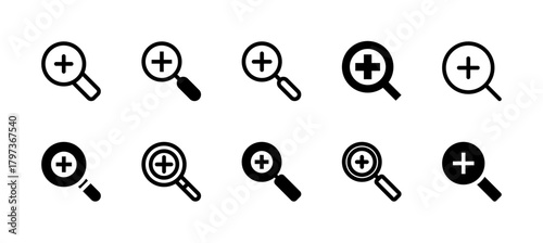 Zoom In Icon Set Line and Solid style for Image Enlargement