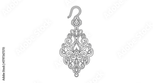 Intricate Detailed Ornamental Earring with Hook Design.