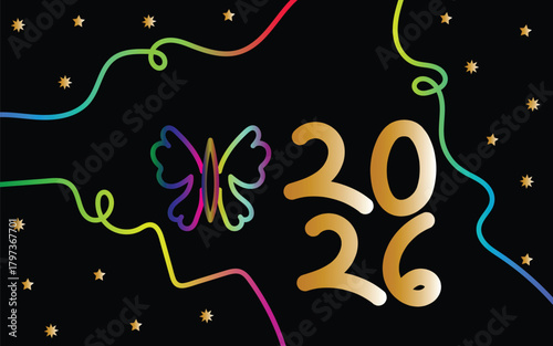 Colorful 2026 neon design, Abstract new year art style, Modern glowing pattern background