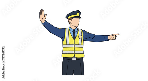 Traffic Police Officer Directing with Hand Signals.