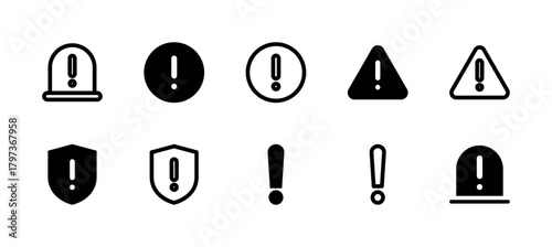 Warning Icon Set Line and Solid style for System Alert