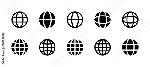 Globe Icon Set Line and Solid style for Worldwide Network