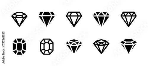 Diamond Icon Set Line and Solid style for Premium Value