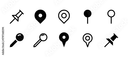 Pin Icon Set Line and Solid style for Location Marker