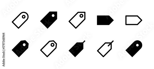 Tag Icon Set Line and Solid style for Content Labeling