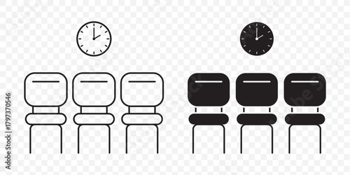 Waiting room or area line icon set. Airport, hospital, or lounge waiting seats vector illustration.