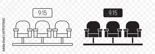 Waiting room or area line icon set. Airport, hospital, or lounge waiting seats vector illustration.